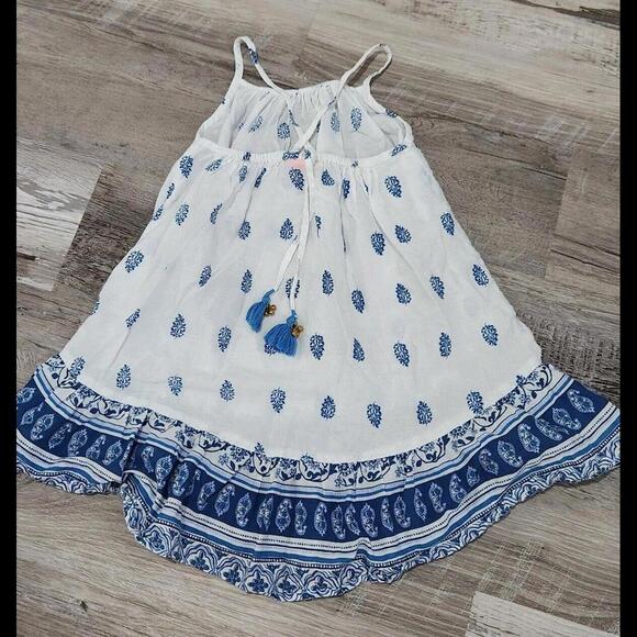 Girls Sunuva Dress 3-4 Blue White High Neck Sun Dress Bells Tassle - Picture 6 of 7